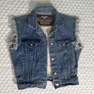 Harley Davidson Vintage 90s Denim Vest Adult Size Med American Flag